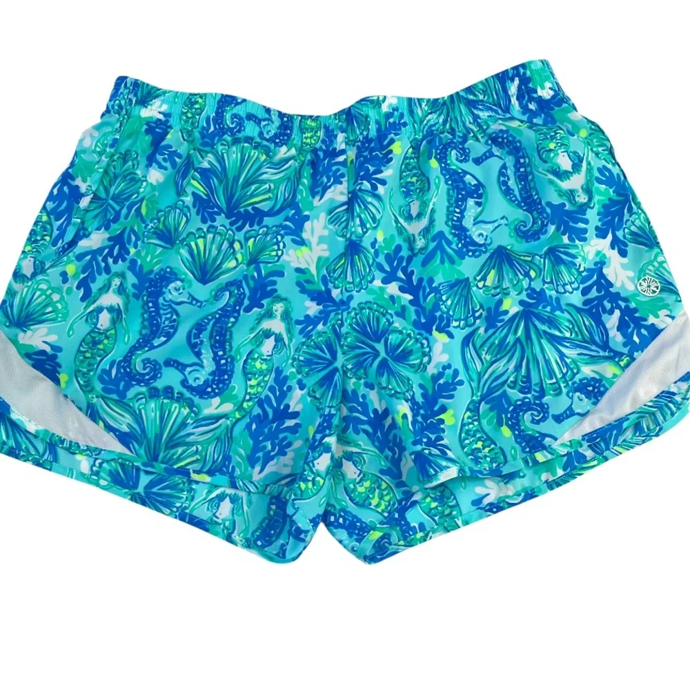 Lilly Pulitzer Ocean Trail Luxletic Sea Glass Aqua Seeing Double Shorts S - Picture 2 of 8